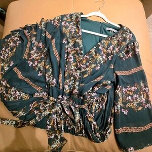 Danny & Nicole Women's Floral Long Sleeve Dress - Green and Pink Flowy Size 18